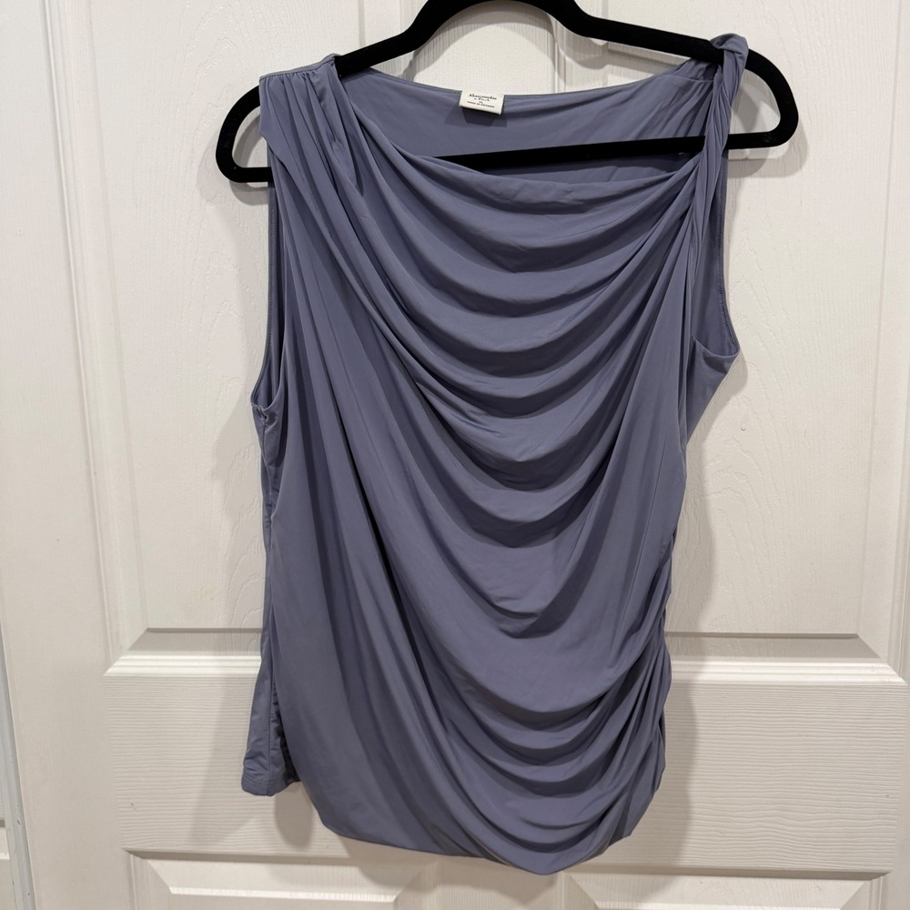 Abercrombie & Fitch XL Draped Cowl Neck Ruched Sleeveless Top Dusty Blue 61